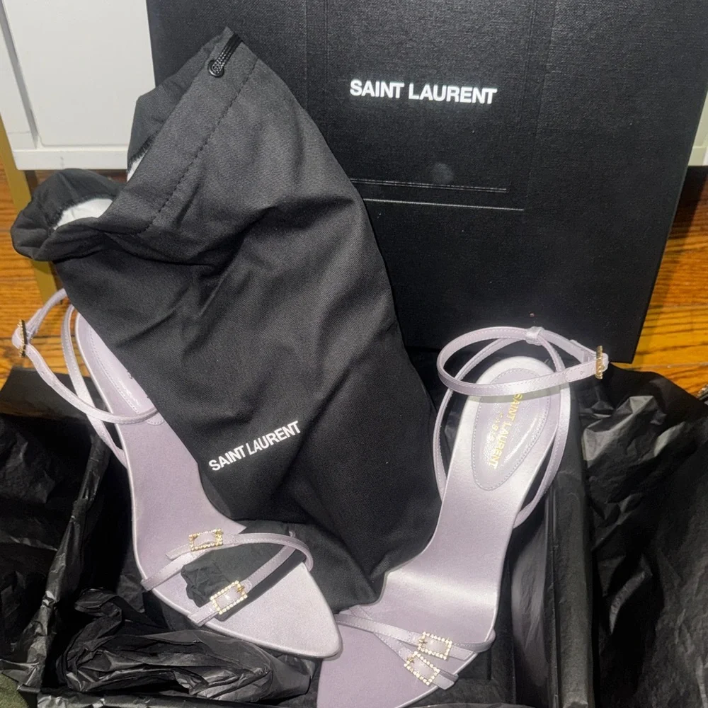 Saint Laurent Women's Grey Strappy Heels - Picture 7 of 8